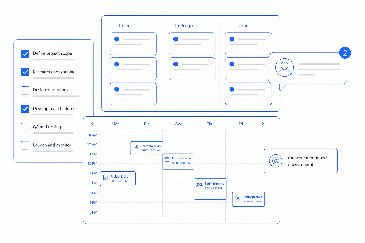 Productivity illustration showing the core capabilities CloudIP provides for productivity platform for small business.